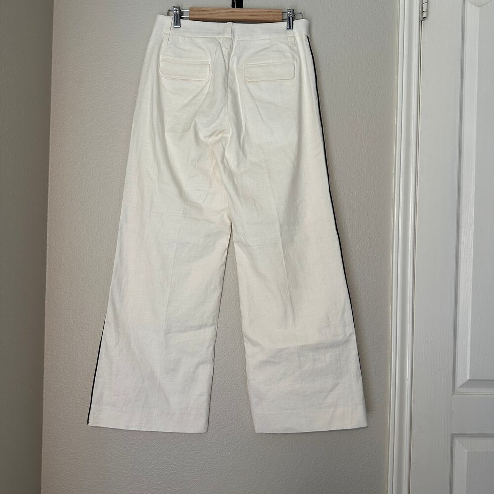 Banana Republic White Wide Leg Pants Cotton Linen Side Stripe, Coastal Classic 4 - Picture 3 of 10